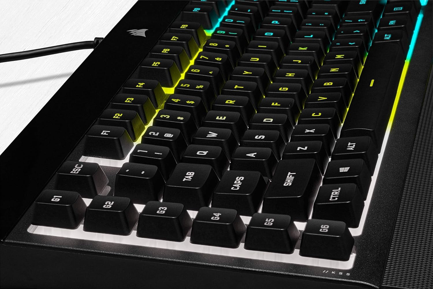 K55 RGB PRO - Dynamic RGB Backlighting - Six Macro Keys with Elgato Stream Deck Software Integration - IP42 Dust and Spill Resistant - Detachable Palm Rest - Dedicated Media and Volume Keys