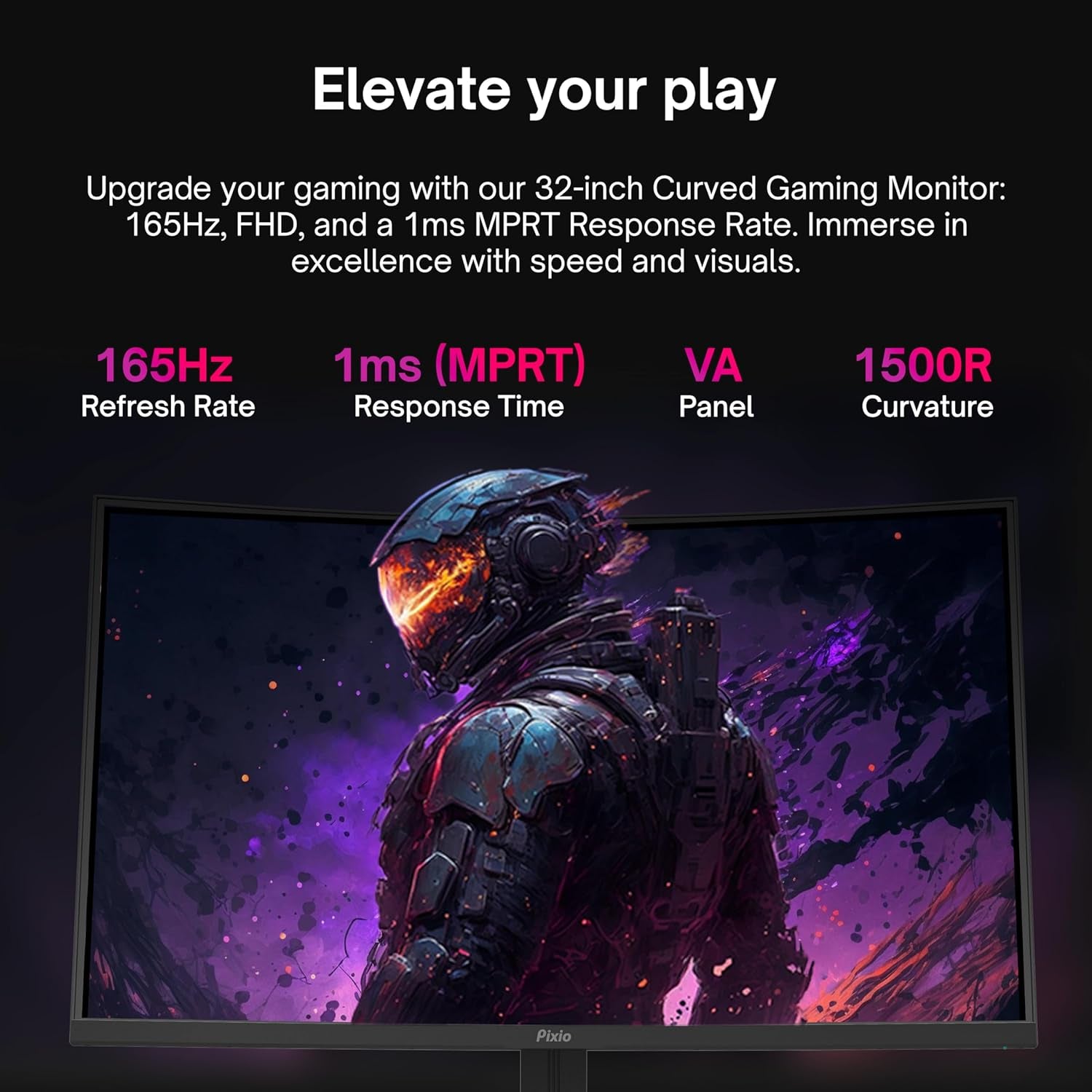 PXC325 32 Inch 165Hz Refresh Rate FHD 1080P Resolution 1500R Curved VA Panel 1Ms MPRT Response Time Adaptive Sync HDR Tilting Stand Gaming Monitor